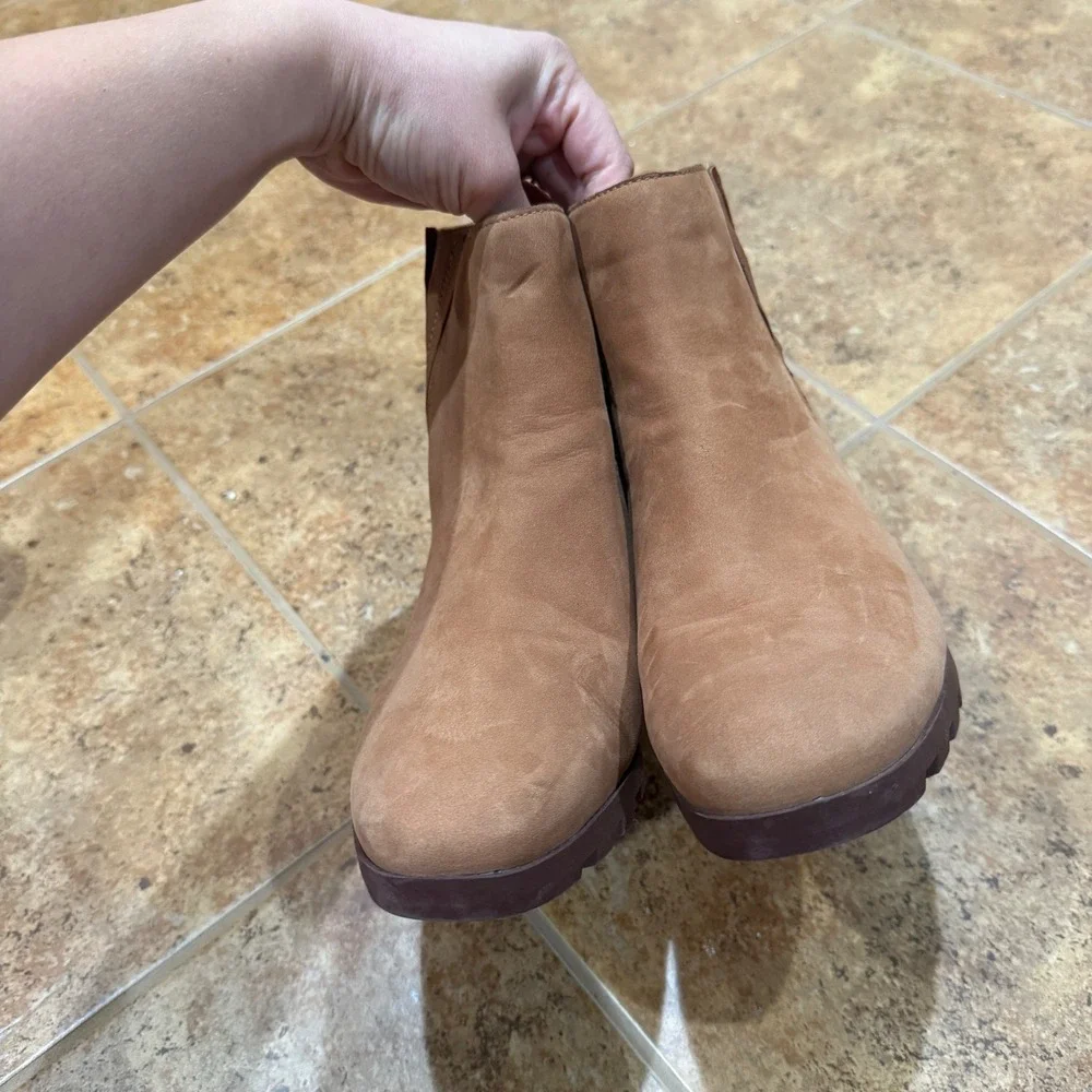 Vionic Wilma Nubuck Leather Waterproof Ankle Boots Toffee Brown Women Size 9